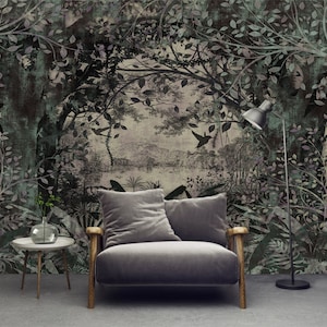 Landscape removable fabric wallpaper in classic old style vintage,peel and stick Self Adhesive ,Retro Wall Mural for Living room, bedroom