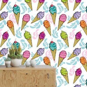 colorful Ice cream Wallpaper Removable Wallpaper Peel & Stick Nursery Decor Self- Adhesive children girlish fashion clothes wallpaper
