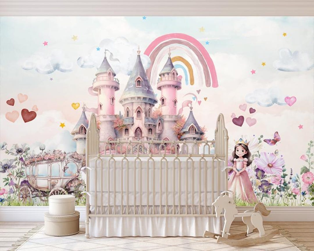 Whimsical Nursery Wallpaper - Fairy Tale Castle, Baby Fairy Wall Mural ...