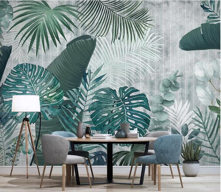 Hand drawn tropical plants leaves Removable wall fabric | Etsy