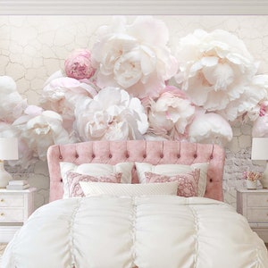 3D-Blumen-Pfingstrosen entfernbare Stofftapete, schälen und aufkleben, selbstklebend, Pfingstrosen-Blumenstrauß-Wandbild für Schlafzimmer, Wohnzimmer