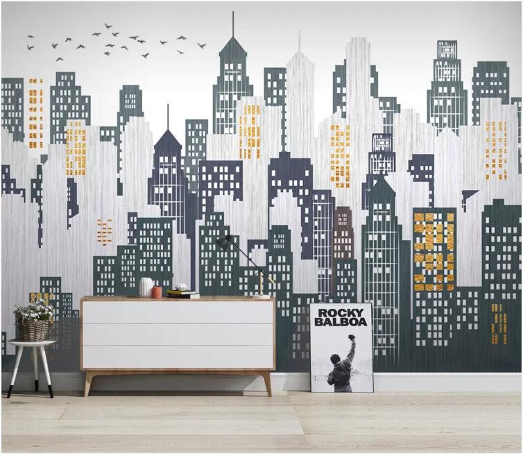 Modern Minimalist Urban Geometric Removable Wall Fabric Wallpaper Peel ...
