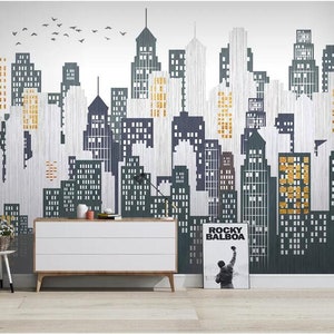 Modern minimalist urban geometric Removable wall fabric wallpaper Peel and Stick wall Self- Adhesive Wallpaper, architecture wall mural