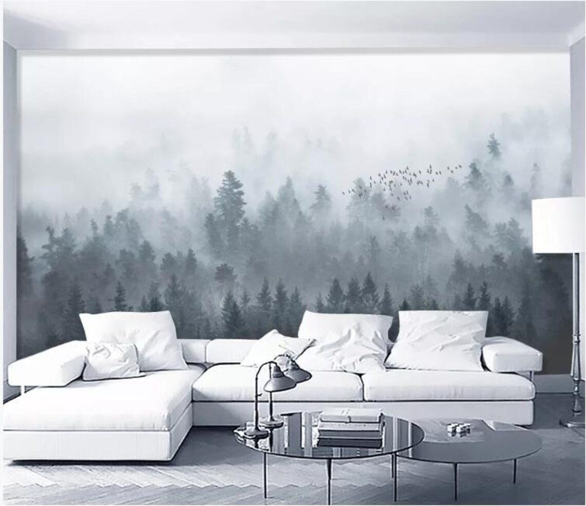 Foggy Mountain Removable Wall Fabric Wallpaper Peel and Stick - Etsy