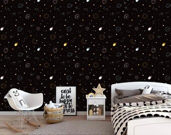 Night sky with stars and constellations scattered Removable Wallpaper Peel & Stick Nursery Decor Self- Adhesive Wallpaper kids room Mural