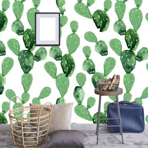 Sfondo rimovibile Acquerello Cactus Carta da parati Peel e bastone murale nursery decor self- adesivo carta da parati murale Opuntia murale