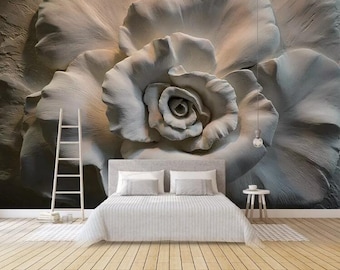 3D-roos met reliëfeffect Verwijderbare stoffenbehang Peel and Stick-muur Zelfklevend behang 3D-reliëfmuurschildering