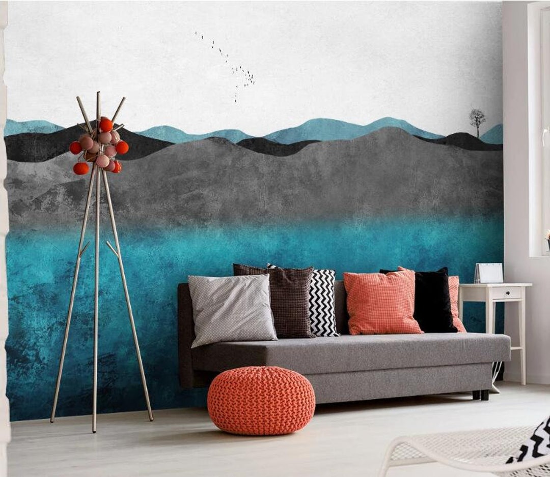 Hand Drawn Forest Removable Wall Fabric Wallpaper Watercolor Landscape ...