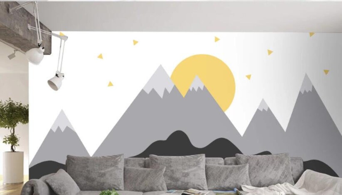 Grey Mountain Removable Wall Fabric Wallpaper Geometric - Etsy