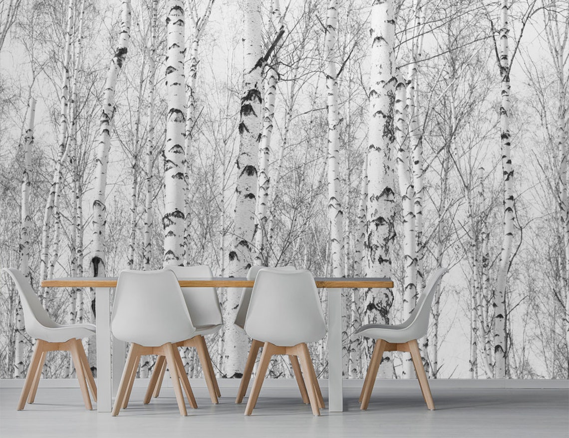 Black and White Birch Trees Removable Fabric Wallpaper,peel and Stick ...