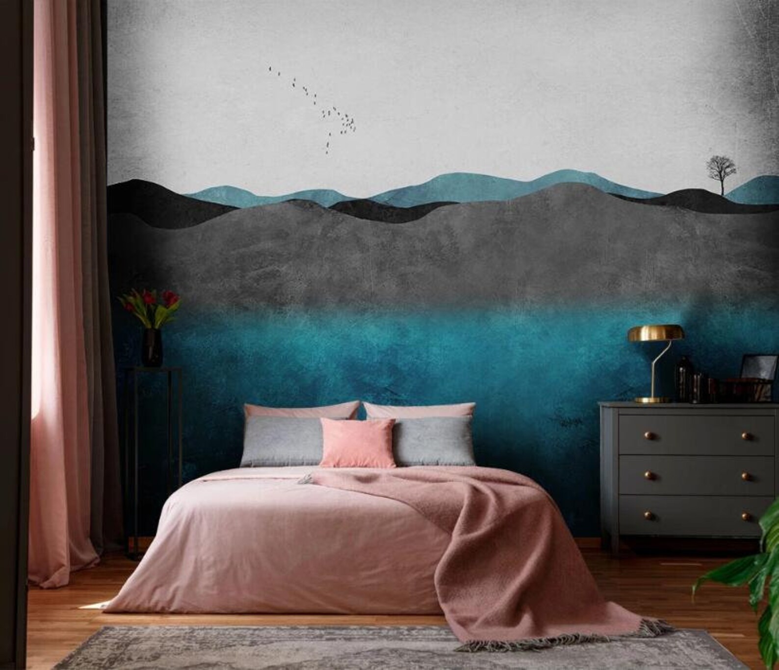 Hand Drawn Forest Removable Wall Fabric Wallpaper Watercolor - Etsy