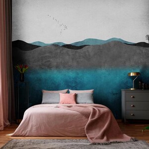 Hand Drawn Forest Removable Wall Fabric Wallpaper Watercolor Landscape ...