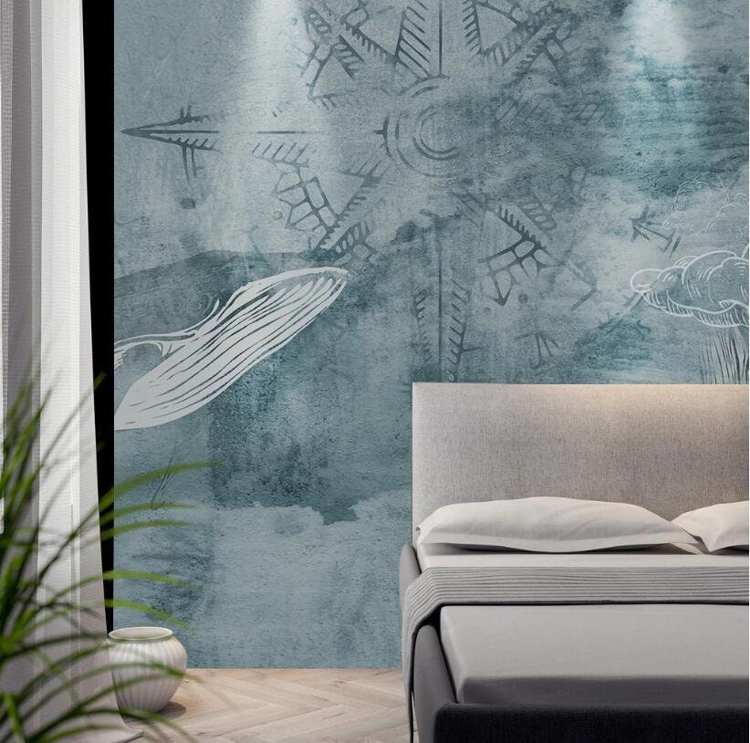 Abstract Whale Removable Wall Fabric Navy Mediterranean Peel - Etsy