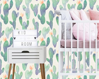 watercolor cactus Removable Wallpaper Peel & Stick Nursery Decor Self- Adhesive Wallpaper Cute cactus Mural