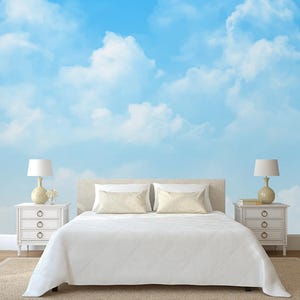 Soft cloud Removable Wallpaper, Wall Art, Peel and Stick Wallpaper, blue sky and clouds Wall Mural, Nursery,  kids room wallpaper