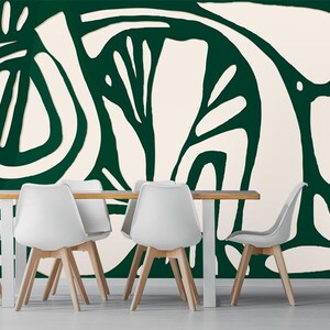 Dark Green and Beige Abstract Wallpaper Modern  Abstract Art Mural Peel and Stick and Traditional Wallpaper Removable Wallpaper Home Decor