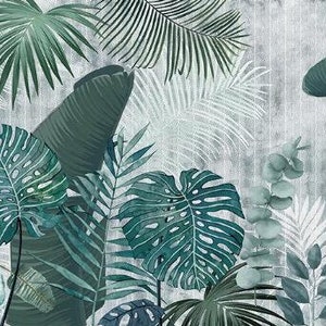 Hand drawn tropical plants leaves Removable wall fabric wallpaper Peel and Stick wall Self Adhesive Wallpaper Monstera Leaf Tropical mural image 7