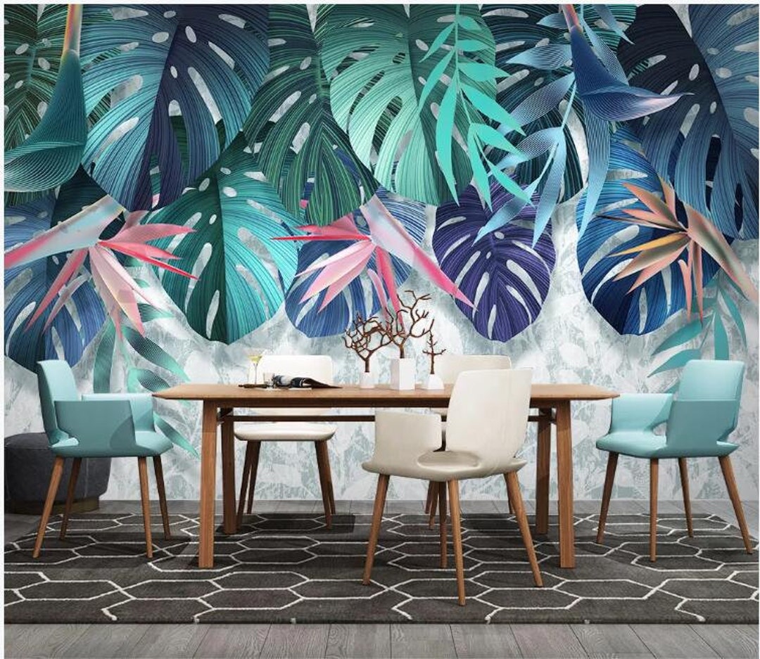 Tropical Plant Leaves Removable Wall Fabric Wallpaper Peel and Stick ...