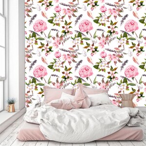 Removable Wallpaper cherry flowers blossom Wallpaper Peel & Stick Nursery Decor Self- Adhesive Wallpaper floral plants Mural