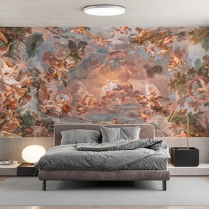 Rome Italy Renaissance Wallpaper - Baroque Ceiling Mural - Vintage Italian Fresco - Peel and Stick Luxury Wallpaper Grand Dining Room Decor