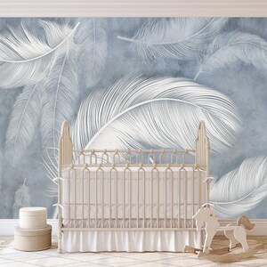Feathers modern removable fabric Wallpaper,peel and stick，Self Adhesive ,  feathers Wall Mural 3d wallpape nursery kids wall decor