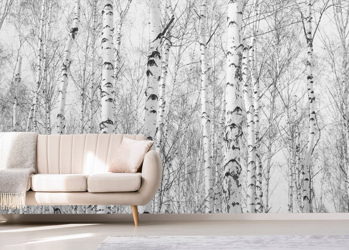 Black and White Birch Trees Removable Fabric Wallpaper,peel and Stick ...
