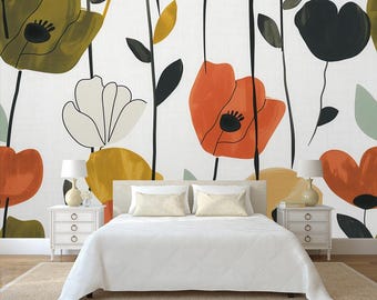 geometric flower Wallpaper, Wall Art Wall Decor - Floral Wall Mural, Peel and Stick Wallpaper, Self Adhesive Abstract flowers wallpaper