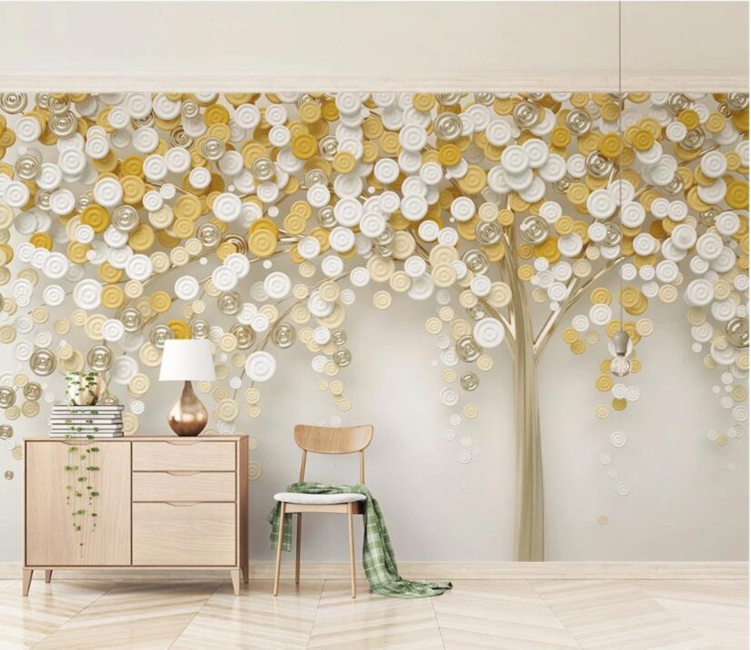 3d Three-dimensional Golden Rich Tree Removable Wall Fabric Wallpaper ...