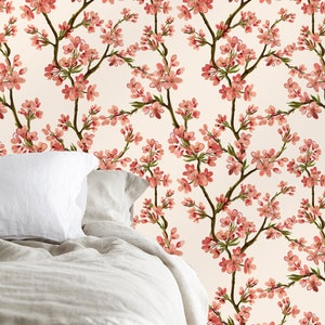 Cherry Blossom Wallpaper Removable Wallpaper Peel & Stick Nursery Decor Self- Adhesive Floral Print, flowers tree spring wallpaper