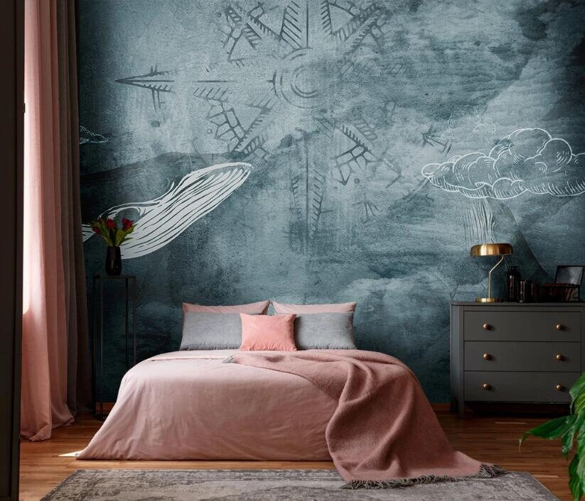 Abstract Whale Removable Wall Fabric Navy Mediterranean Peel - Etsy