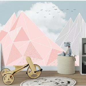 Geometric mountain children&#39;s bedroom background wall removable fabric wallpaper Peel and Stick Self-Adhesive Wallpaper Fresh children Mural
