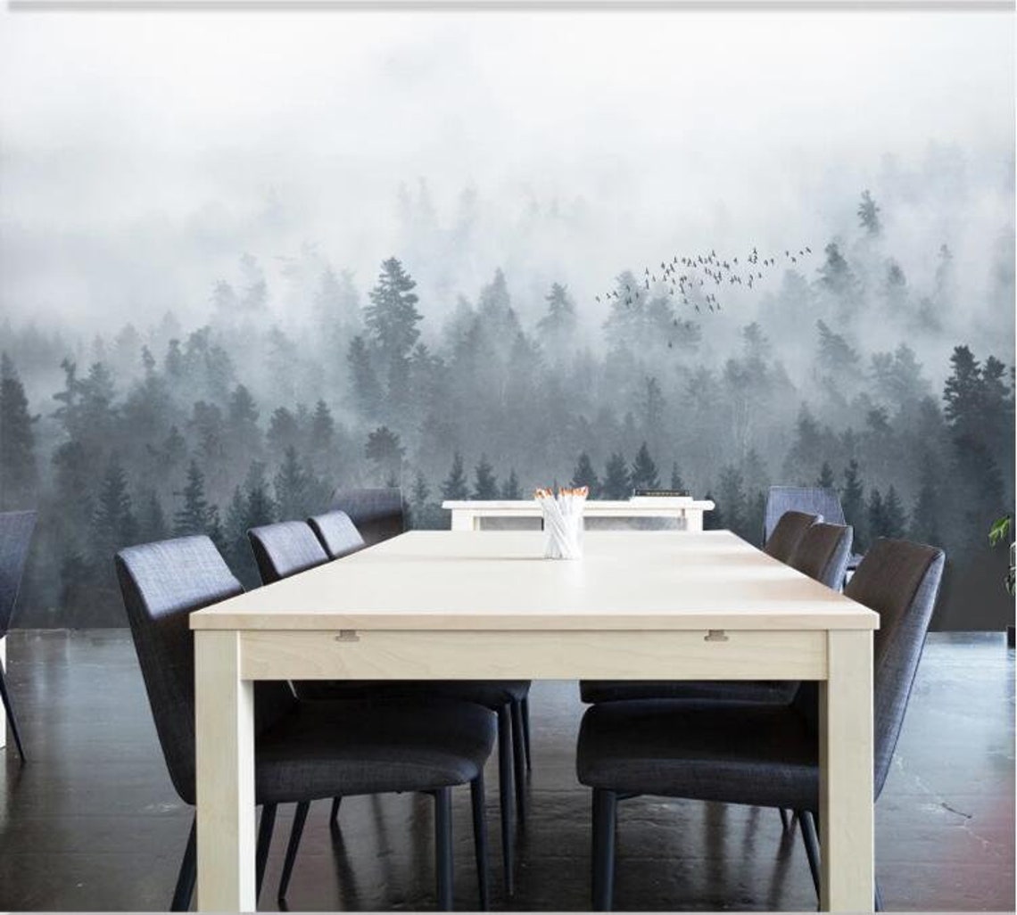Foggy Mountain Removable Wall Fabric Wallpaper Peel and Stick - Etsy