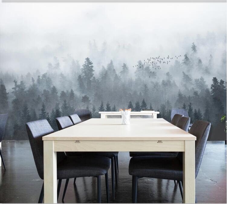 Foggy Mountain Removable Wall Fabric Wallpaper Peel and Stick | Etsy