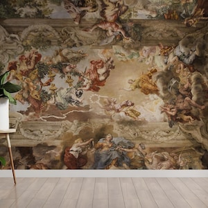 ROME Palazzo Barberini Wallpaper - Baroque Ceiling Mural - Vintage Italian Fresco - Peel and Stick Luxury Wallpaper Grand Dining Room Decorc