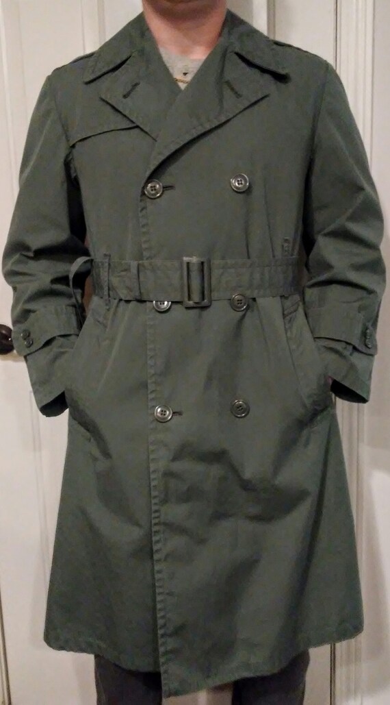 Vintage Army Green Military Raincoat Overcoat Peac