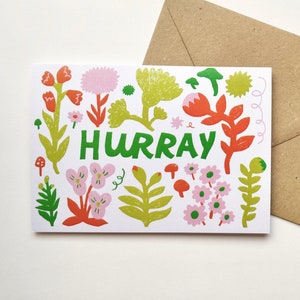 Hurray Card Congratulations Card Hooray Card Happy Birthday Greetings Card Floral Illustrated Celebration Card A6 image 1