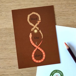 Cartolina Shed the Story / Cartolina illustrata Self Care / Arte di affermazione positiva / Mini stampa Mindful / Con busta