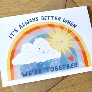 Wenskaart Better Together, geïllustreerde liefdeskaart, leuke jubileumkaart