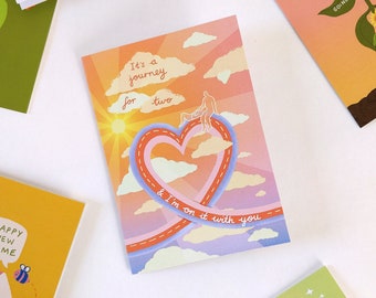 Illustrated Valentine's Card, Cute Love Greetings Card, Soulmate Anniversary Card