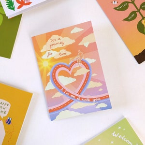 Biglietto illustrato di San Valentino, simpatico biglietto di auguri d'amore, biglietto di anniversario dell'anima gemella