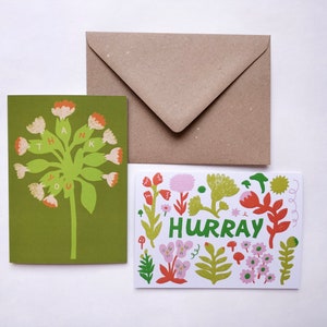 Hurray Card Congratulations Card Hooray Card Happy Birthday Greetings Card Floral Illustrated Celebration Card A6 image 2