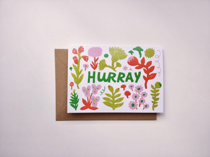 Hurray Card Congratulations Card Hooray Card Happy Birthday Greetings Card Floral Illustrated Celebration Card A6 image 4