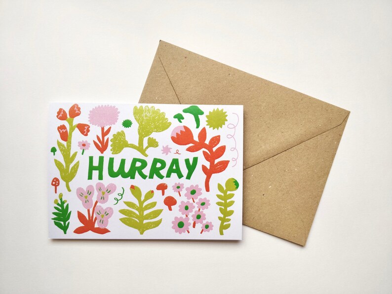 Hurray Card Congratulations Card Hooray Card Happy Birthday Greetings Card Floral Illustrated Celebration Card A6 image 1