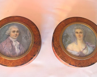 Burr ring boxes with portrait miniatures, late 18th century