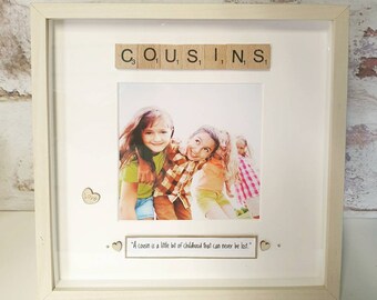 Personalised Frame for Cousins, Gift for Cousins, Handmade Scrabble Photo Frame for Cousins, Gift for Cousins, Cousin Gift,