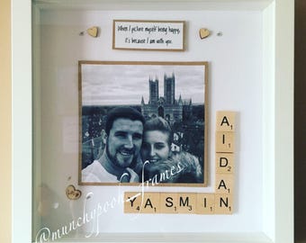 Couple Photo Frame Handmade Personalised Scrabble Frame Valentines Gift Boyfriend Girlfriend Partner