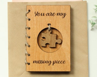 You Are My Missing Piece, Puzzle Valentines Card, Anniversary Card, Wood Anniversary Card Personalized Card, Valentines Day Gift