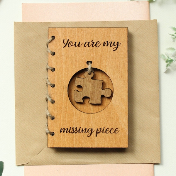 You Are My Missing Piece, Puzzle Valentines Card, Anniversary Card, Wood Anniversary Card Personalised Card, Valentines Day Gift