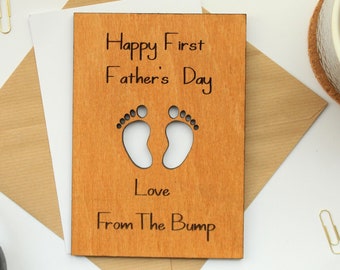 First Fathers Day From The Bump Wood Card [Personalised Dad To Be Card, 1st Fathers Day Card, New Dad Card, Fathers Day, Card From The Bump]