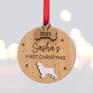 Cães personalizados primeiro natal bauble cão decoração de natal, amante do animal de estimação presente de natal, animal de estimação, decoração de natal decoração de árvore de madeira